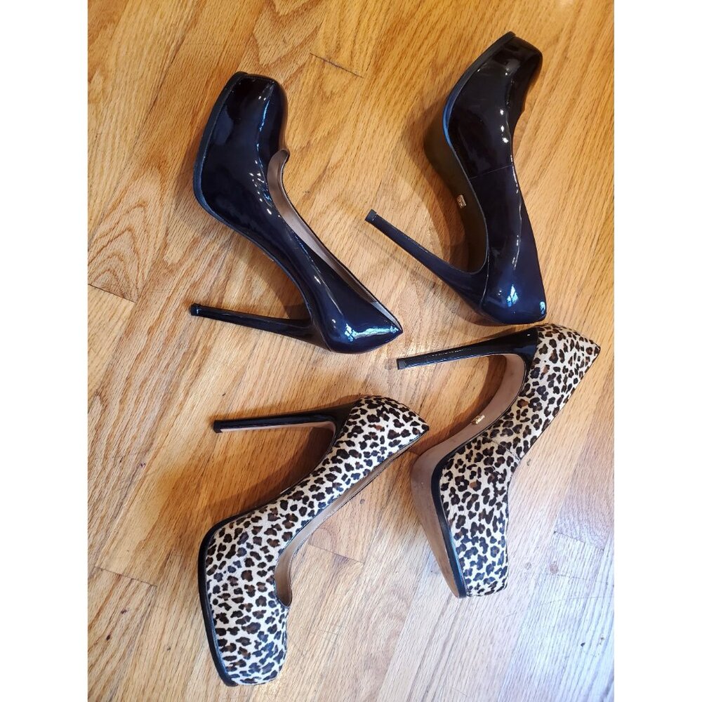 Lot of 2 Womens High Heel Pumps Leopard Print & Black Patent 5-Inch Heels Size 9 - Picture 2 of 16